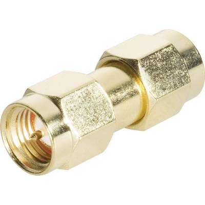 FFC coupling, gold-coloured, cylindrical shape, two hexagonal ends, used for connecting coaxial cables.