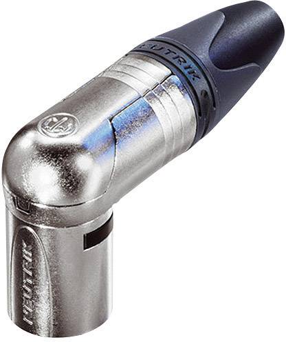 A silver-coloured, angled XLR plug with a blue plastic casing and the 'Neutrik' imprint.