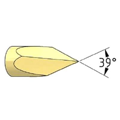A pencil sharpened to a point at an angle of 39 degrees.