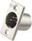 A silver 3-pin XLR socket, mountable, for connecting audio devices.