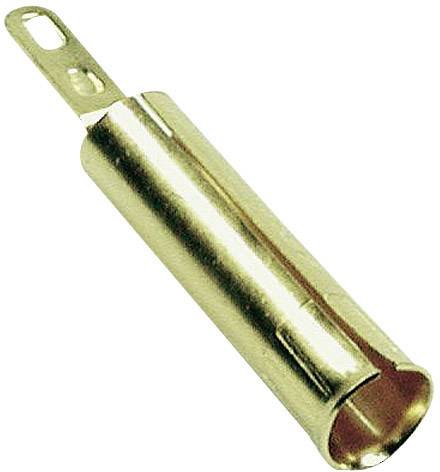 A gold-coloured metal tool with a cylindrical body and a flat, elongated handle. Possibly a kitchen utensil.