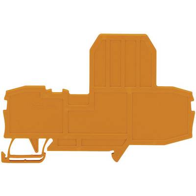 Orange plastic component with complex contours and recesses, potentially a technical part or moulded piece.