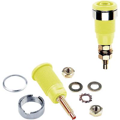 Two yellow valves with nuts, washers, and sealing rings, depicted as components of a construction or repair project.