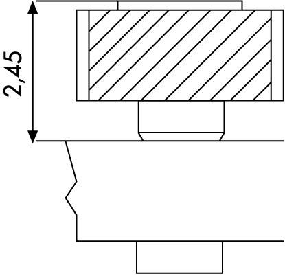 Technical drawing of a cylindrical object with a height of 2.45 marked. Hatched area at the top, with a thickening at the bottom.