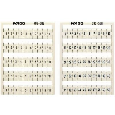 'Wago' connection terminal number strips: Left 793-502 with digits 1-20, right 793-566 with digits 21-50, divided into two rows.