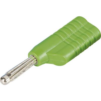 Green adaptor plug with metal contact, commonly used for electrical connections and device interfaces.
