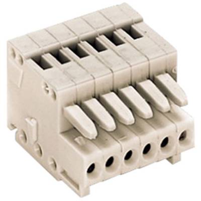 '5-pin connector' in light brown colour, with five openings at the top and five terminals at the bottom, suitable for electrical wiring.