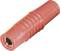 Red loudspeaker socket with a ribbed surface, made of plastic, showing the connection side.