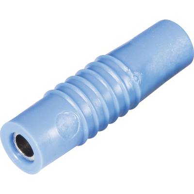 A blue plastic cable connector with a ribbed surface for joining wire ends in electrical applications.