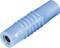 A blue plastic cable connector with a ribbed surface for joining wire ends in electrical applications.