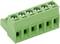 Green screw terminal block with five connection points, used for securely fastening electrical cables in an electrical installation.