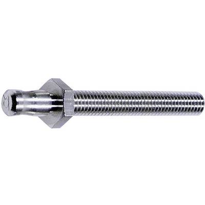 A silver hexagonal bolt with thread, shown from the side view.
