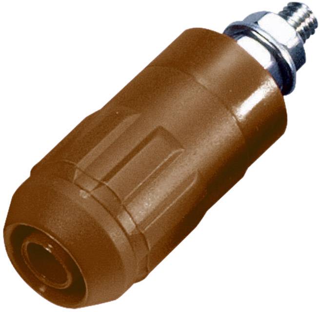 Brown DIN plug, primarily for audio applications, with threaded connection and plastic housing.