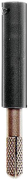 A black cylinder, likely a drill or milling bit, with a metallic, knurled tip for machining materials.