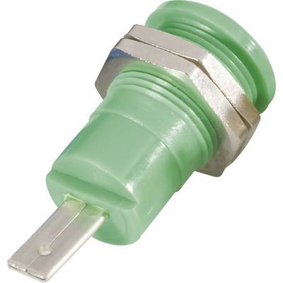 A green electronic connector with a metal thread and metal pin, likely used for electrical signal transmission.