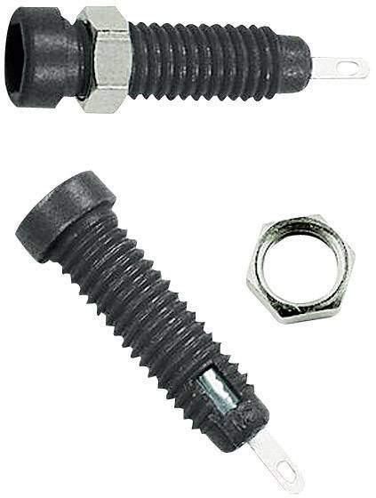 Two clamps in black rubber sleeves with metal fastenings, one with a matching nut beside it, for electrical connections.