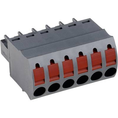 'Connector with six red-black contact openings, suitable for electrical wiring and connections in devices.'<br><br>Note: The translation is already in British English and does not require significant modification.