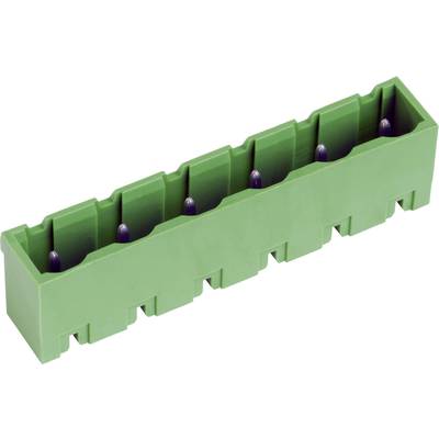 Green plastic storage box with compartments designed to hold six elongated, dark objects such as cartridges or coins.