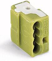 A yellow electric socket adapter with three plug sockets and a white insert at the top.