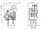 Technical drawing of an electrical connector with dimensions. Left side view, right top view. Dimensions in millimetres.
