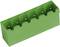 Green plastic pen holder with space for five pens, ideal for desk organisation and easy access.