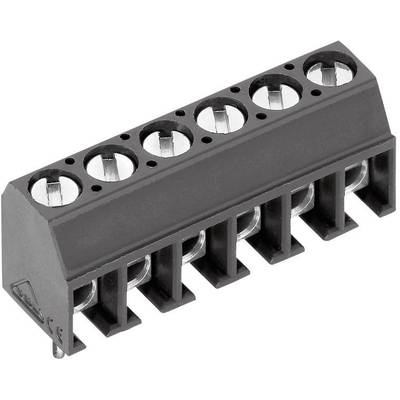 Six-way plug connector in black plastic with silver-coloured contacts. Suitable for connecting electrical cables.