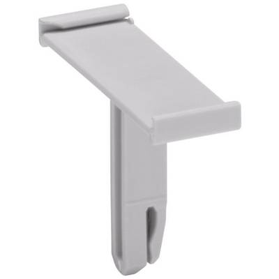 A grey plastic shelf bracket, rectangular and vertically positioned, used for mounting shelving boards.