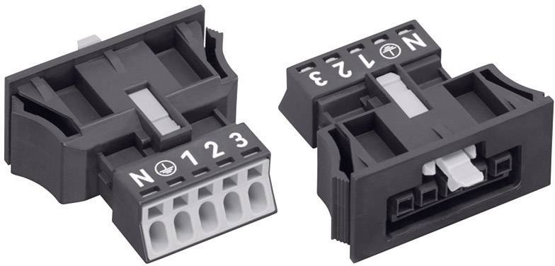 Black electrical connector with four terminals, numbered 1 to 3 and N, lying side by side, showing top and bottom views.