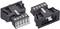 Black electrical connector with four terminals, numbered 1 to 3 and N, lying side by side, showing top and bottom views.