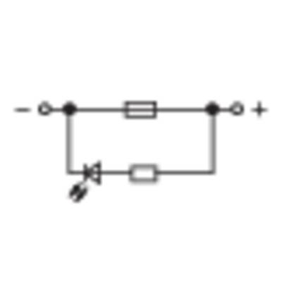 'Switching symbol for an electrical circuit with a light-emitting diode (LED), a resistor, and a voltage source.'