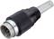 Black DIN plug with multiple pins and knurled housing, used for electrical connections in audio and video equipment.