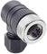 Black angled four-hole plug with a silver screw lock and ribbed surface, suitable for electronic connections.