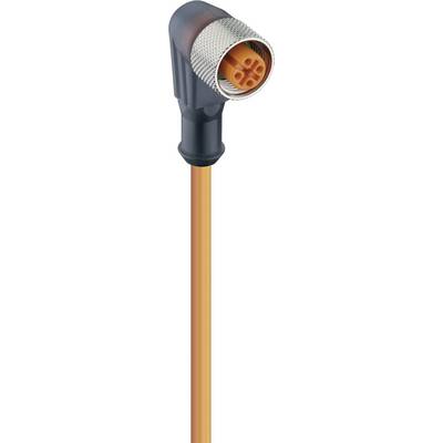 An orange, angled connector cable with four pins, suitable for industrial applications or machine connections.