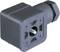 A black, rectangular, electrical plug with a threaded screw in the centre. Suitable for industrial applications.
