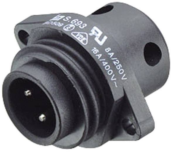 Three-pin electrical plug with marking '16A/400V'. Suitable for high performance. Black housing, robust construction.