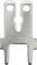Metal fixing clip with two holes at the top and two short, straight hooks at the bottom. Used for panel fixation.
