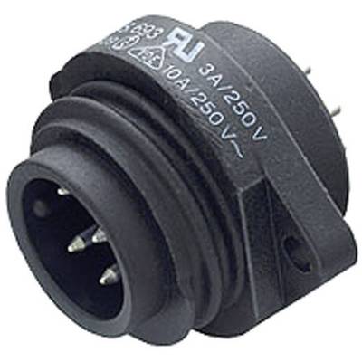 A round, black electrical connector with three pins, suitable for 3A/250V and 10A/250V.