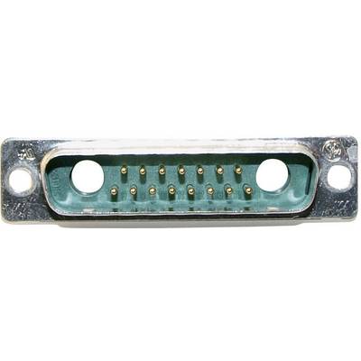 A female D-sub connector with 13 pins, surrounded by a metal frame, for connecting electronic devices.