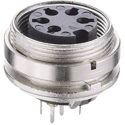 A round metal plug with multiple circular connection sockets. The plug has an external thread for securing it in place.