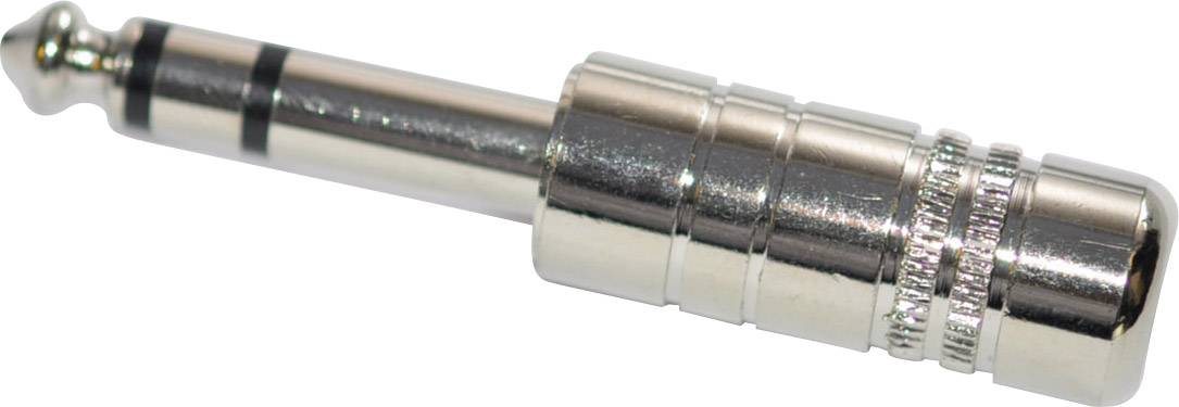 A silver 6.3 mm jack plug with a black ring for audio connections.