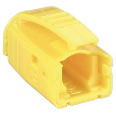 Yellow plastic plug with a rectangular opening, suitable for cable connections in electronic or electrical devices.