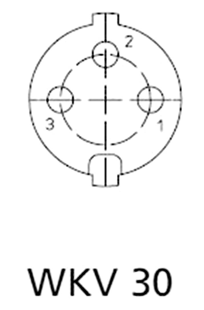 'WKV 30': Technical drawing of a circular component with four numbered connections.