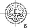 Electric plug with six numbered contacts in a circular arrangement, numbered from 1 to 6, with plug outline.