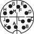 Diagram of a 13-pin round connector with letter markings from A to M on each pin.