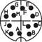 Diagram of a 13-pin round connector with letter markings from A to M on each pin.