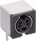 A rectangular DIN connector with a round socket and multiple metal pins, suitable for electronic connections.