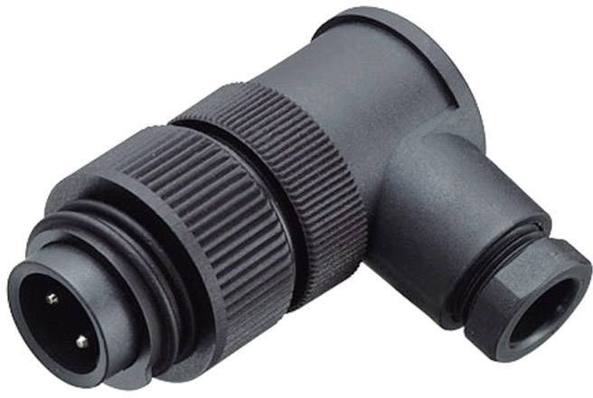A black, compact plug with a right-angled design and a ribbed grip area. Suitable for industrial applications.