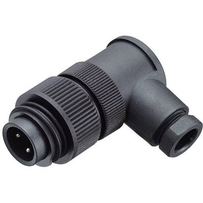 A black, compact plug with a right-angled design and a ribbed grip area. Suitable for industrial applications.