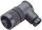 Black, angular technical component with a screw thread and multiple openings at its ends. Suitable for connecting hoses.