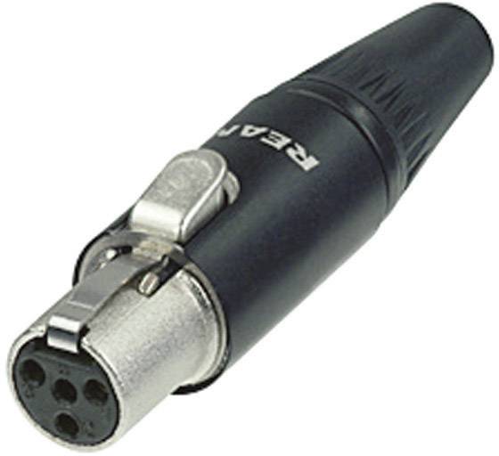 XLR plug with a black housing and silver connection. It is frequently used in audio technology for connecting microphones.